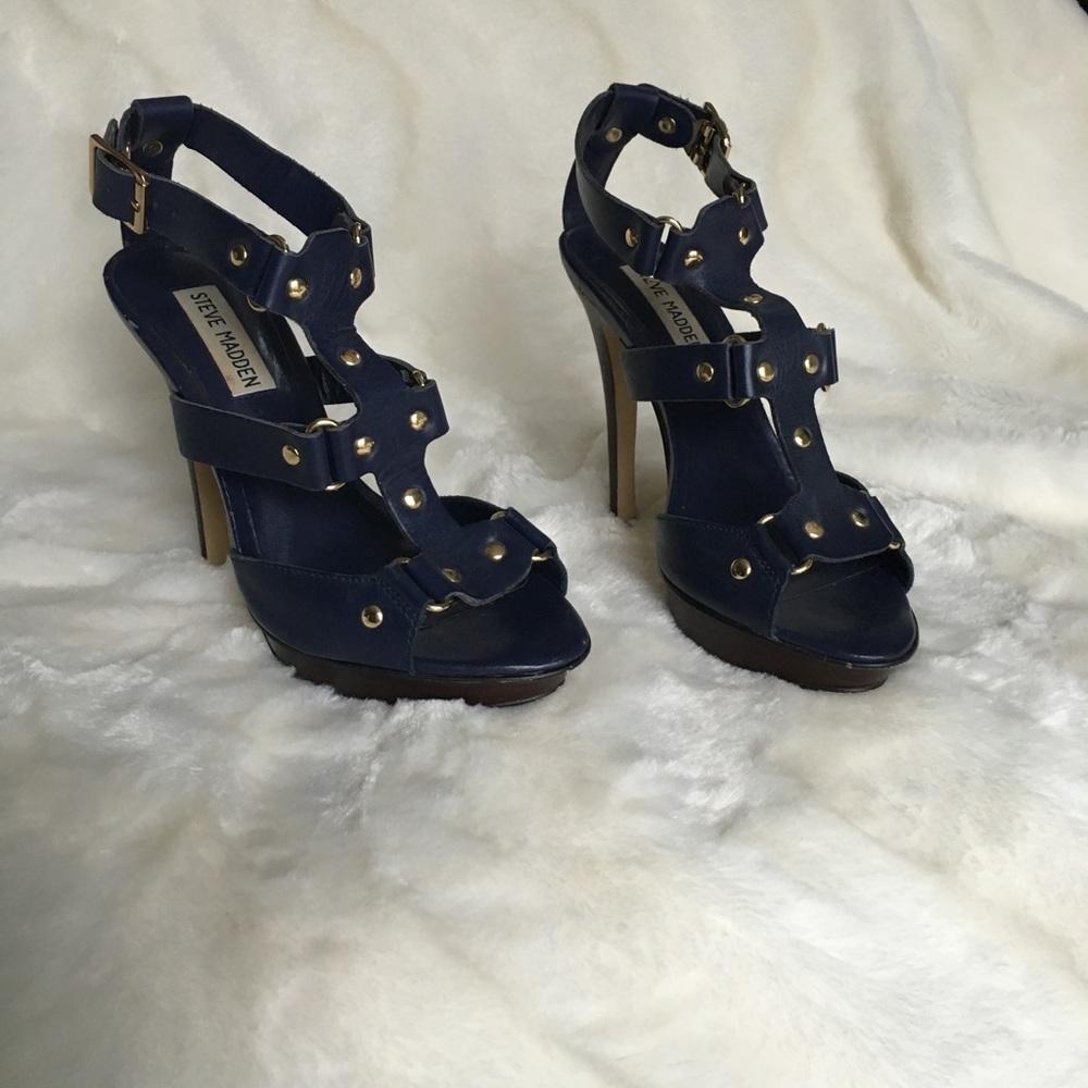 Navy blue and gold Steve Madden 4 inch heels
